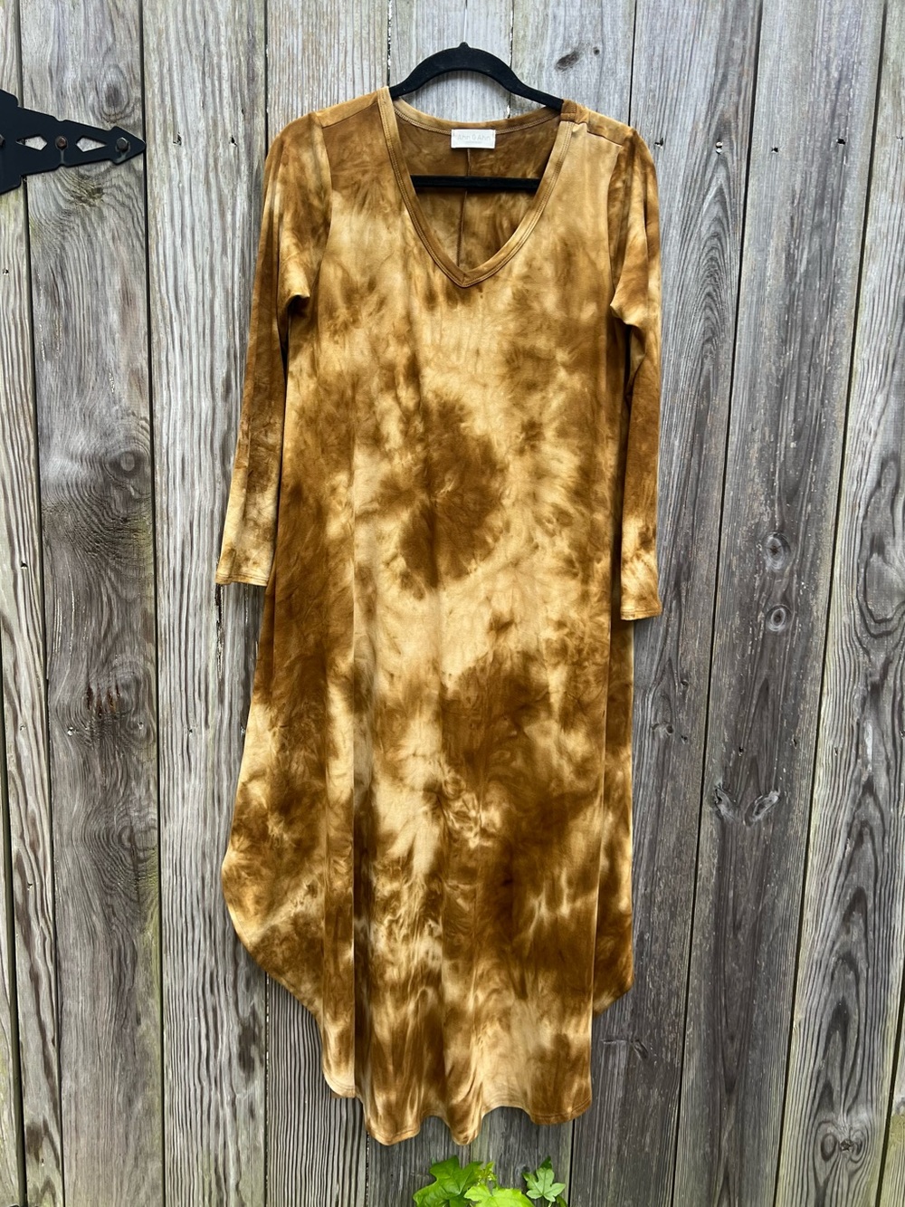 Ahn & Ahn Brown Tan Tie Dye Long Sleeve Dress Women’s Small